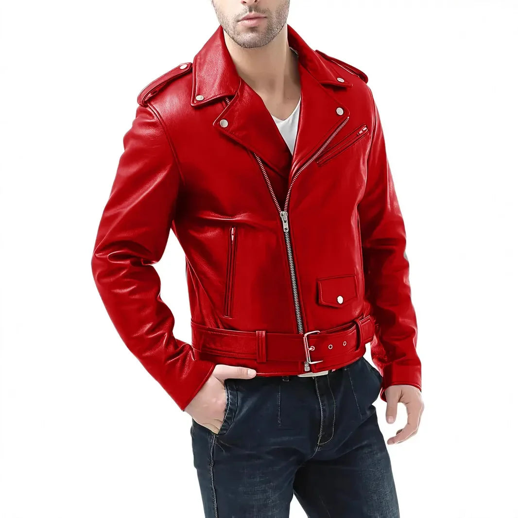 Leather Jacket Business Black Red Men Casual Leather Coats New Men Business Fashion Male Suit Collar Large Size Slim Fit Top
