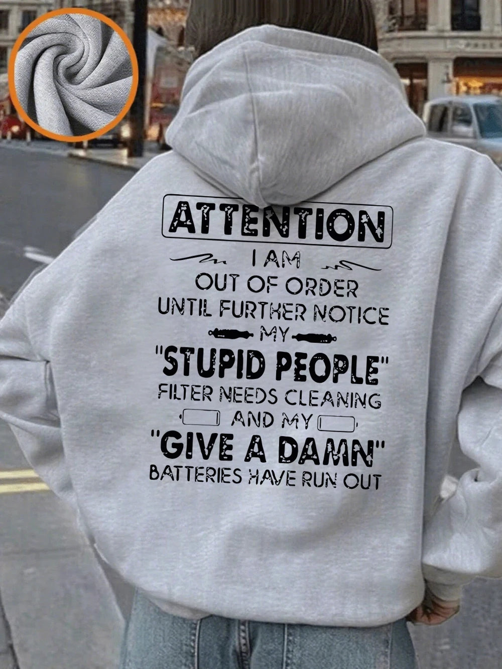 Attention Funny Phrases Prints Hoodies Women Winter Fleece Warm Pullover Loose Pocket Sweatshirt Casual Sporty Woman Clothes