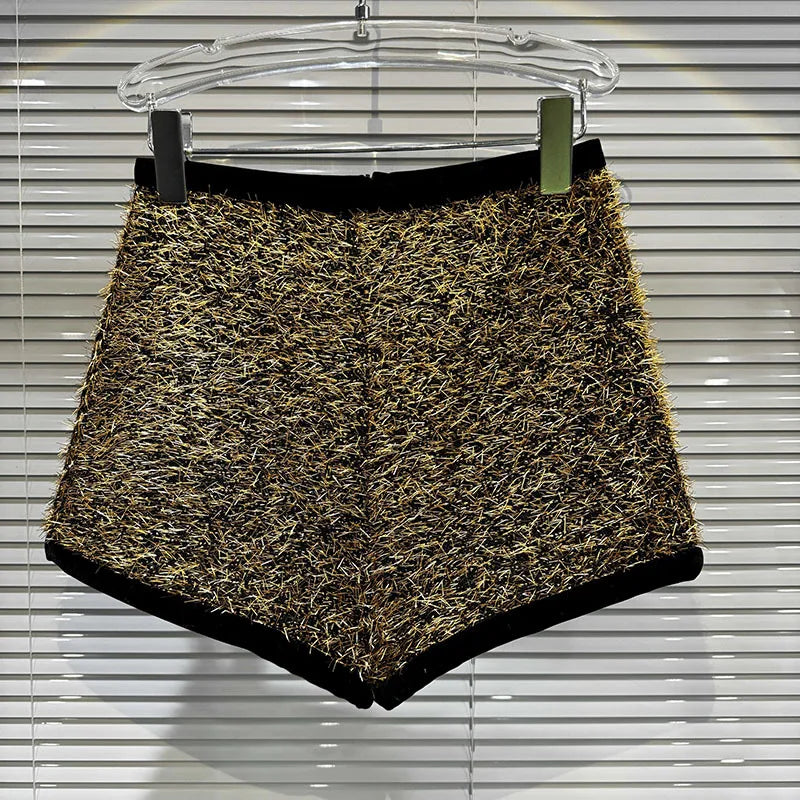 Trendy Women's Solid Color Bright Silk Woolen Shorts 2024 Autumn Fashion New Items High Waist Short Pants Female