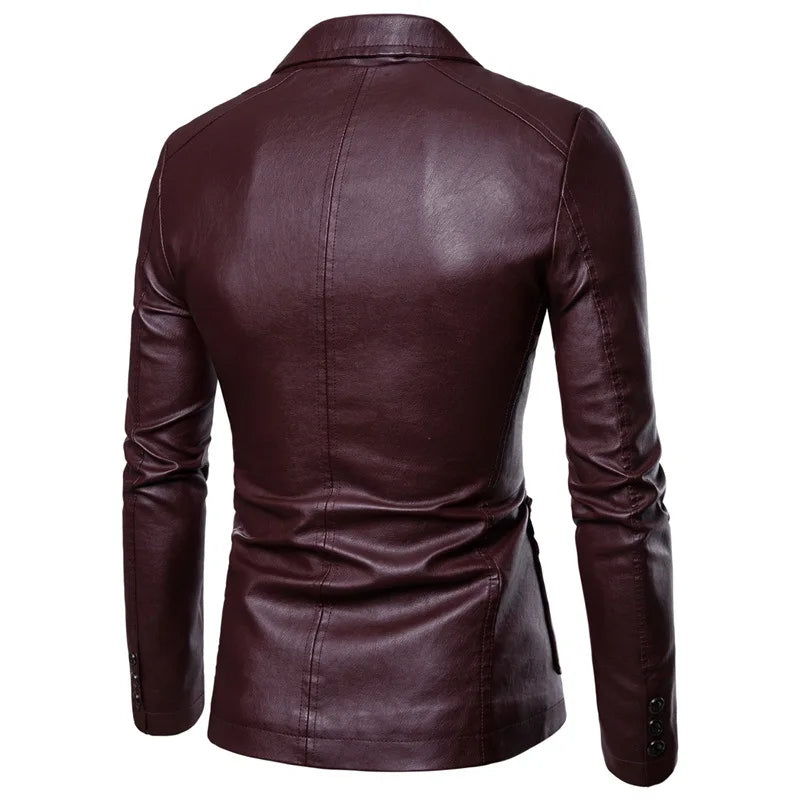Spring/Autumn Leather Jacket - Plus Size Men's Youth Suit Collar Business Casual Leather Jacket European Sizes XS-3XL