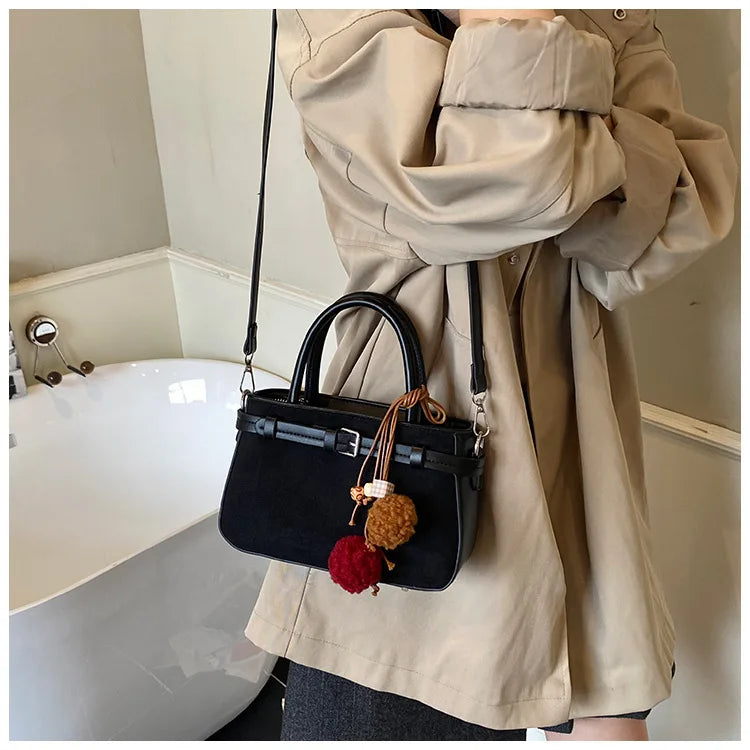 Retro Faux Suede Women's Handbag Fashionable Small Square Bag 2025 Winter Simple Short Handle Single Shoulder Crossbody Bag