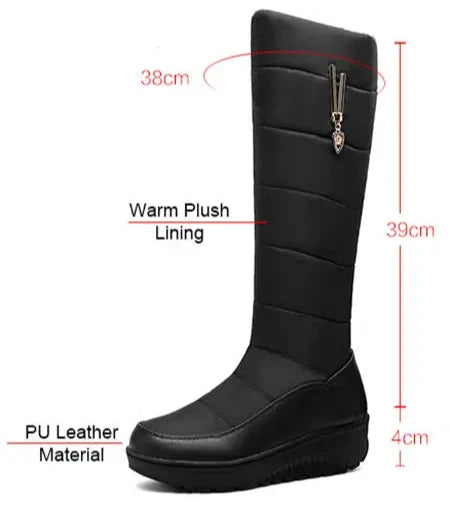 Women Warm Fur Mid-calf Snow Boots Round Toe Red Black Down Crystal Dec Party Travel Lady Wedge Platform Winter Plush Half Boots