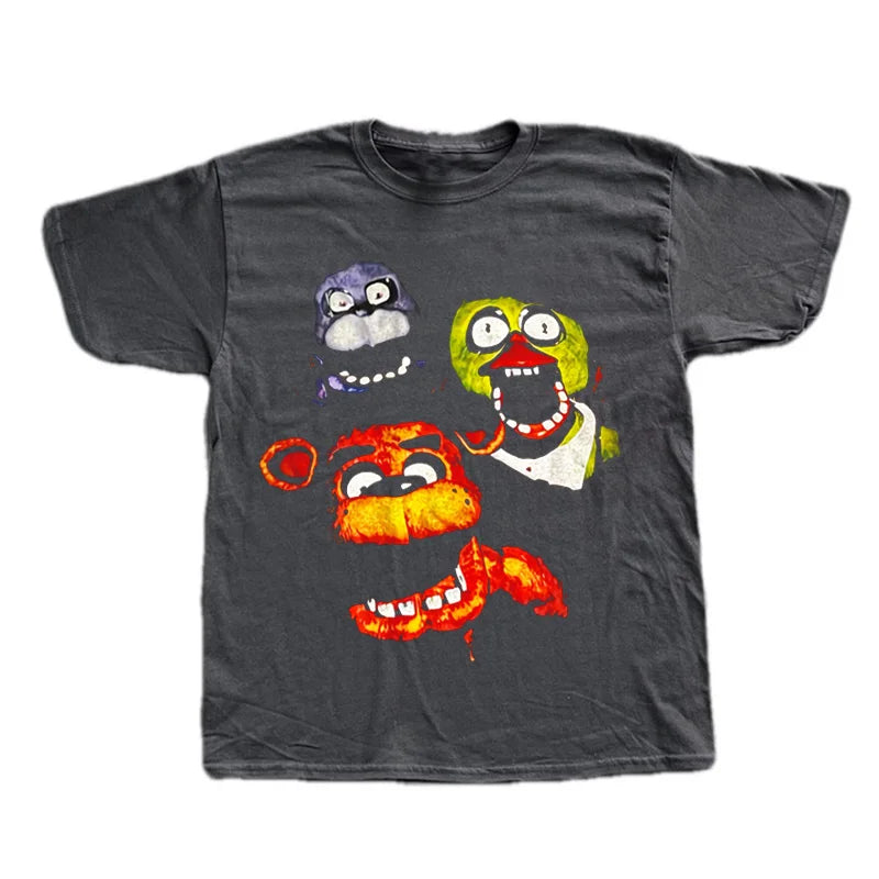 2000s High street Punk Solid Tshirt aesthetics Cotton Round Neck Washed Shirt Hip Hop Streetwear Cartoon pattern Retro Goth Tops