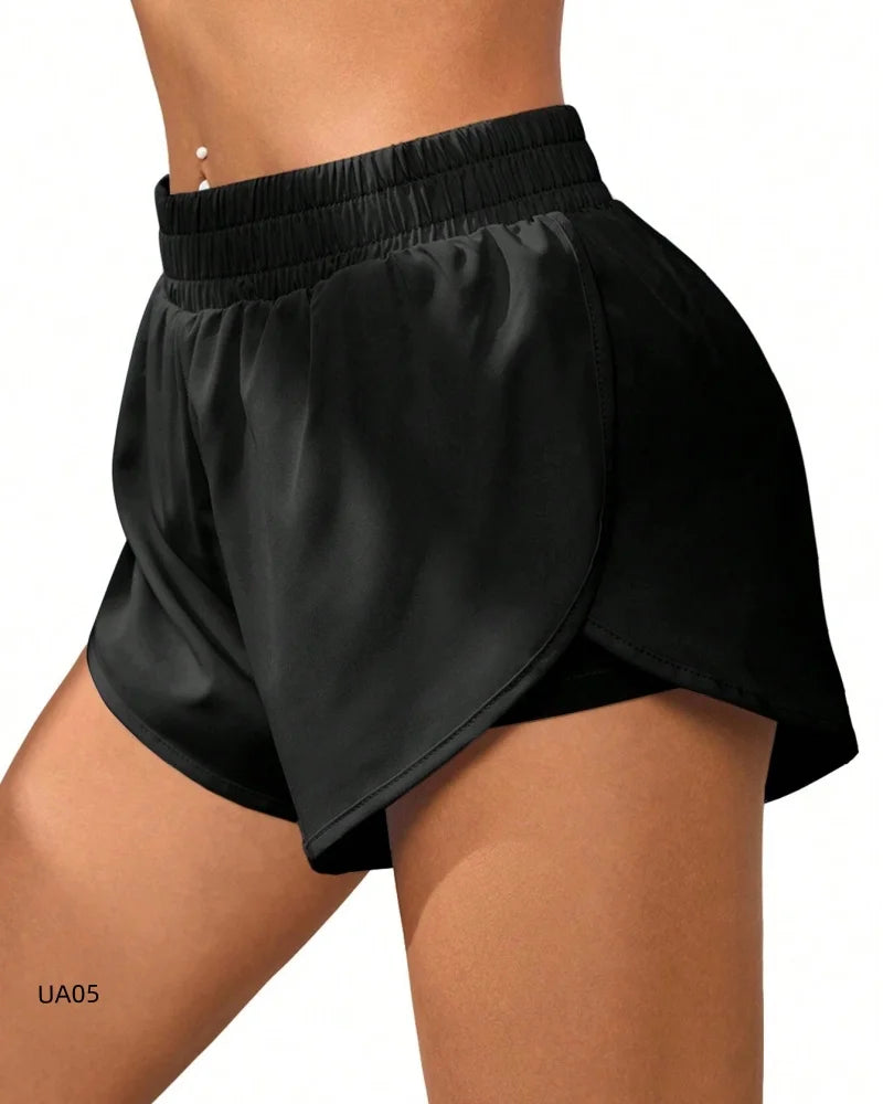Women's High-Waisted Sports Shorts with Pockets Anti-Squatting Double-Layer Yoga Fitness Tight Quick Drying Cycling Shorts