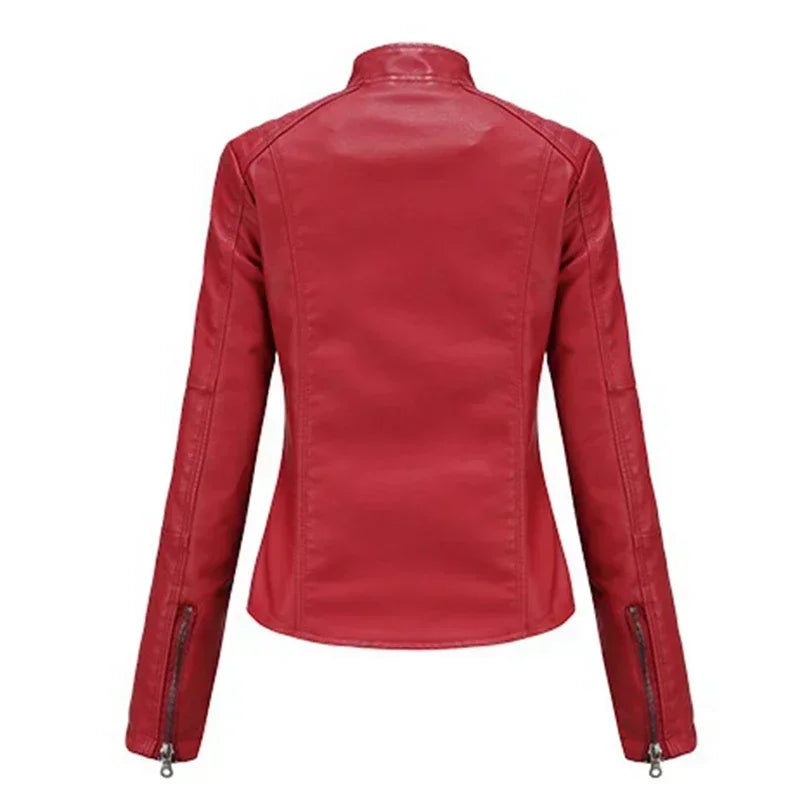 Faux Leather Jacket Women 2026 Autumn Spring Women's Moto Biker Jacket Red Black Coat Brown Purple Blue 3xl 4xl Coffee XS Beige