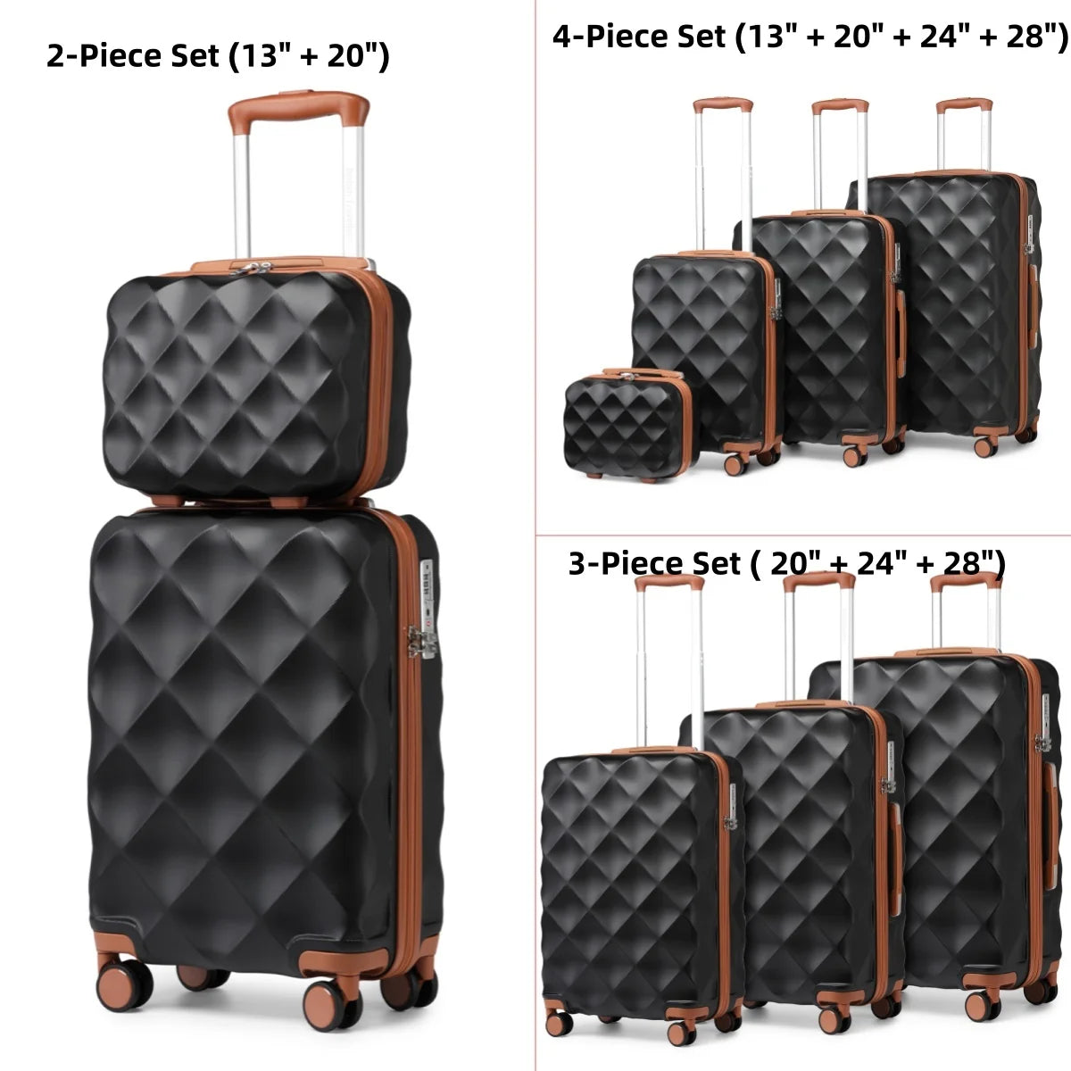 British Traveller Lightweight Hard Shell Suitcase - 13" 20" 24" 28" Cabin & Checked Luggage with 360° Spinner Wheels & TSA Lock