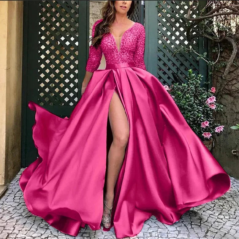 New 2026 Women's Sequins Beads Prom Dress Big Swing Sexy V-neck Trailing Banquet Wedding Evening Dress Ladies Vestidos De Fiesta