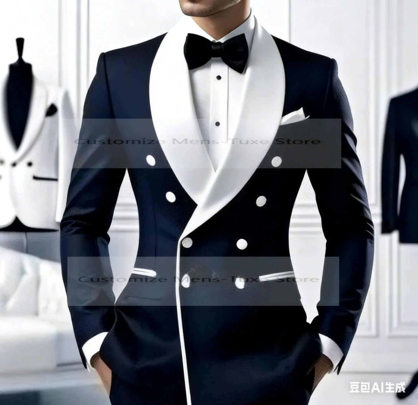 White Lapel Black Formal Occasion Men Suit Groom Groomsman Wedding Party Prom Business Casual Tuxedos 2 Piece Set Blazer Pants