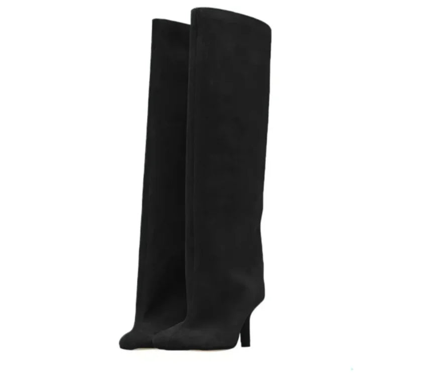 2025Women's Autumn and Winter New Slim Fit High Heels Knee High Boots Fashionable Plus Size Medium Long Boots Knight Boots