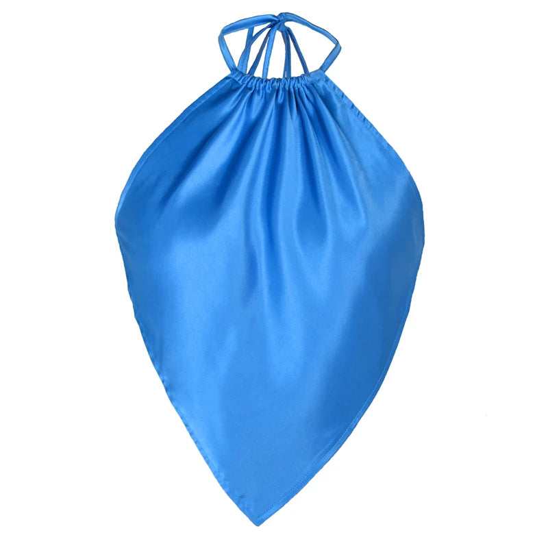Backless Blue Sexy Halter Top Women Satin Camisole Party Strappy Short Tanks Camis Wrap Tops Y2k Clothes Summer 2022 Outfits