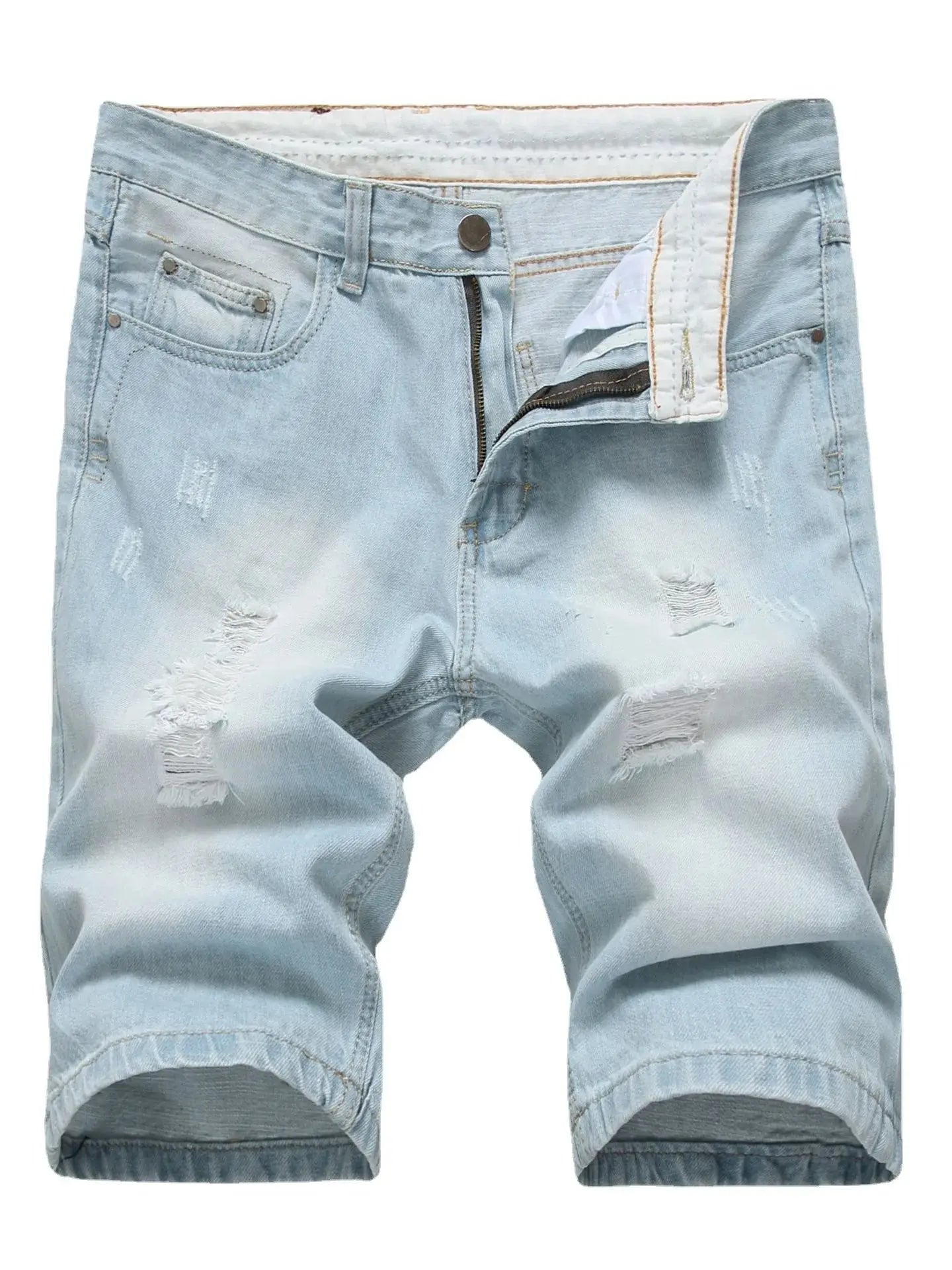 New Summer Vintage Washed Men Denim Shorts Casual Fashion Street Wear Ripped Hole Patches Distressed Male Straight Jeans Shorts