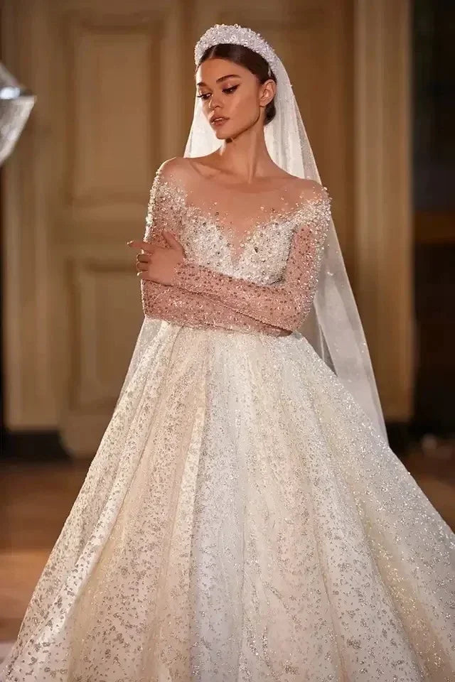 Customzied  Luxury Wedding Dresses for Princess Sparkling Beaded Bridal Dress Ball Gown Vestidos De Novia