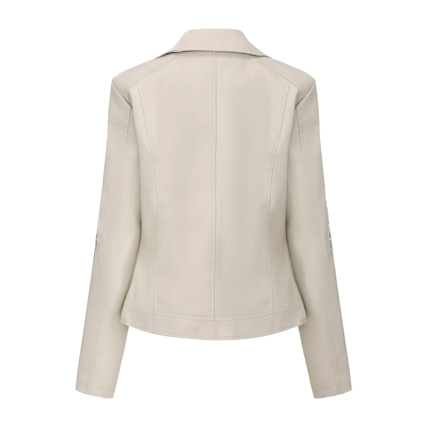 Women's Black Embroidered PU Jacket, Street-Style Brown Faux Leather Coat, Fashionable Beige Long Sleeves Top. 2026 New