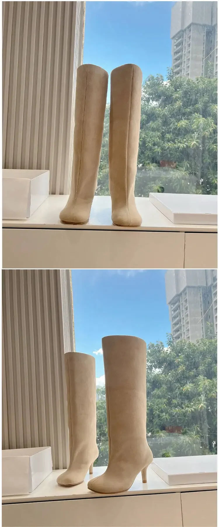 2025Women's Autumn and Winter New Slim Fit High Heels Knee High Boots Fashionable Plus Size Medium Long Boots Knight Boots
