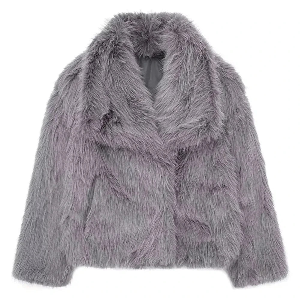 HH 2025 Winter Coats For Women New Artificial Fur Effect Loose Cropped Coat Female Versatile Streetwear Women's Cardigan