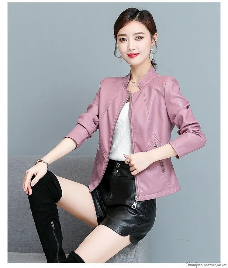 Real Leather Biker Jacket Women's Short Style 2026 Spring Autumn New Korean Version Slim Fit Stand Collar Miniature Coat