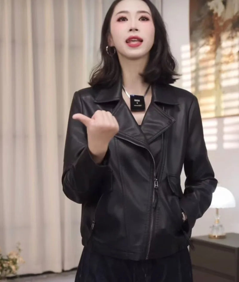 2026 Fashion Autumn PU Leather Jacket Women New Short Leather Coat Retro Lapel Sweet Motorcycle Outerwear Ladies Overcoat Top
