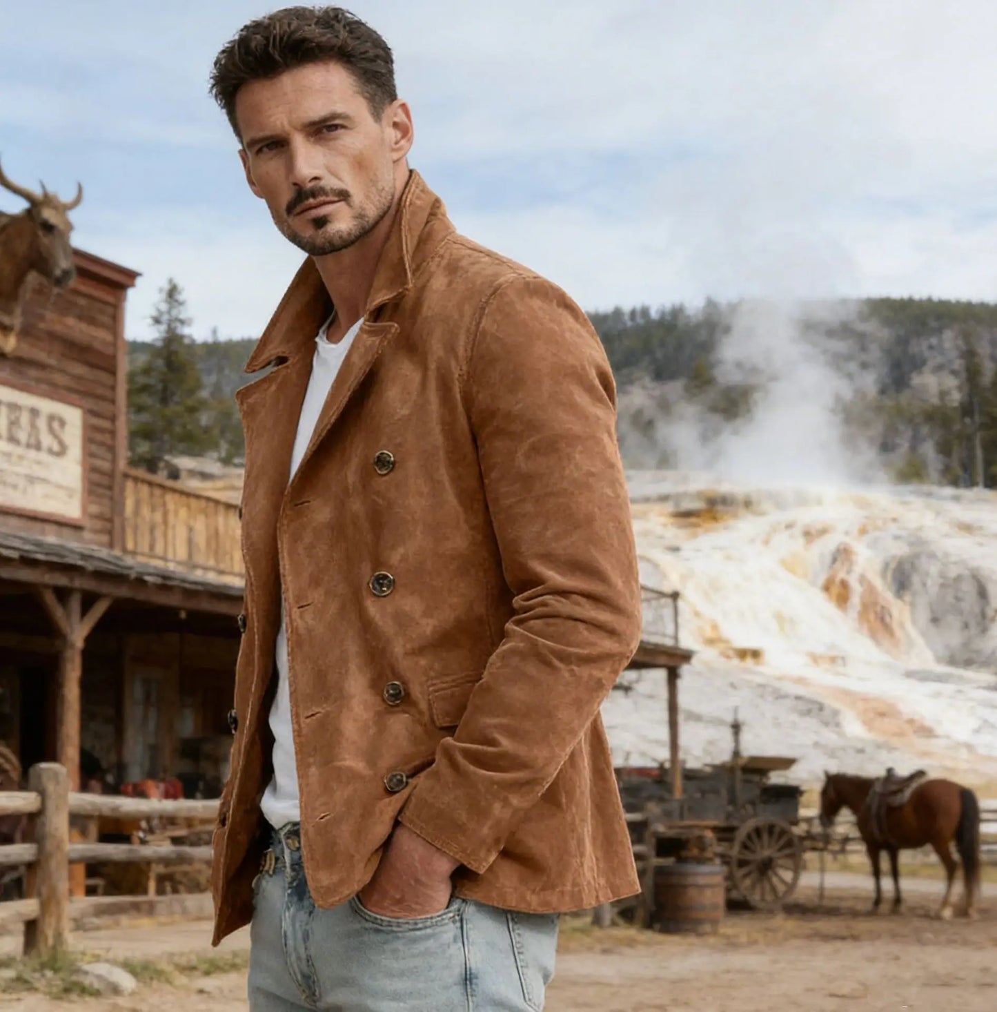 Men Autumn Winter Faux Suede Jacket New Retro Casual Fashion Coat Outdoor Commuting Daily Wear Long Sleeve Outerwear For Male