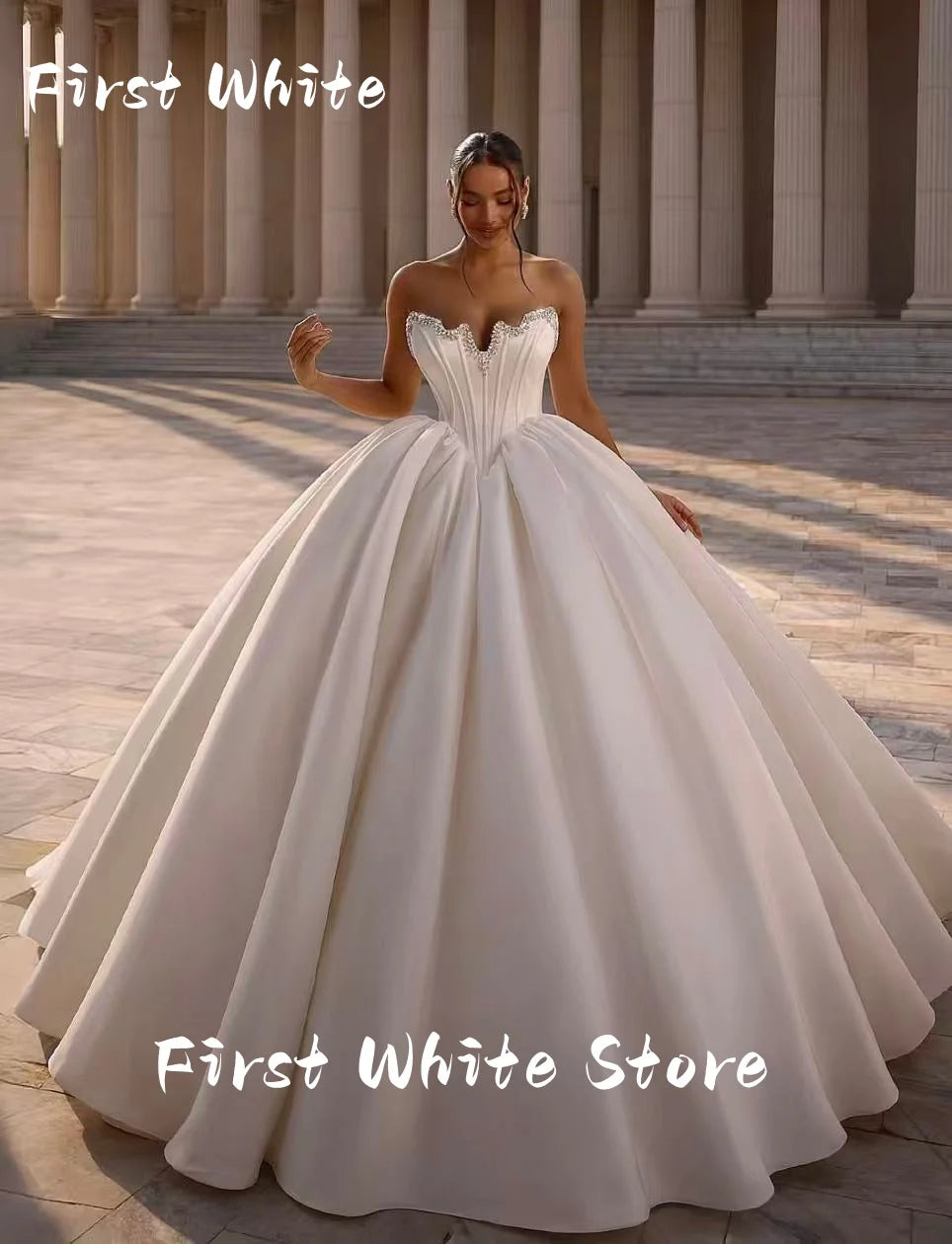 Customized Smileven Ball Gowns Princess Wedding Dresses Satin Bride Dresses Corset Vestido de novia Satin Wedding Gowns