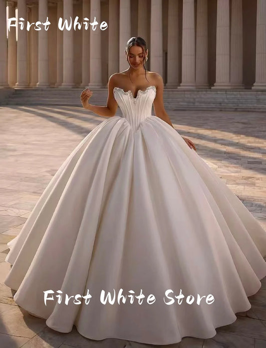 Customized Smileven Ball Gowns Princess Wedding Dresses Satin Bride Dresses Corset Vestido de novia Satin Wedding Gowns