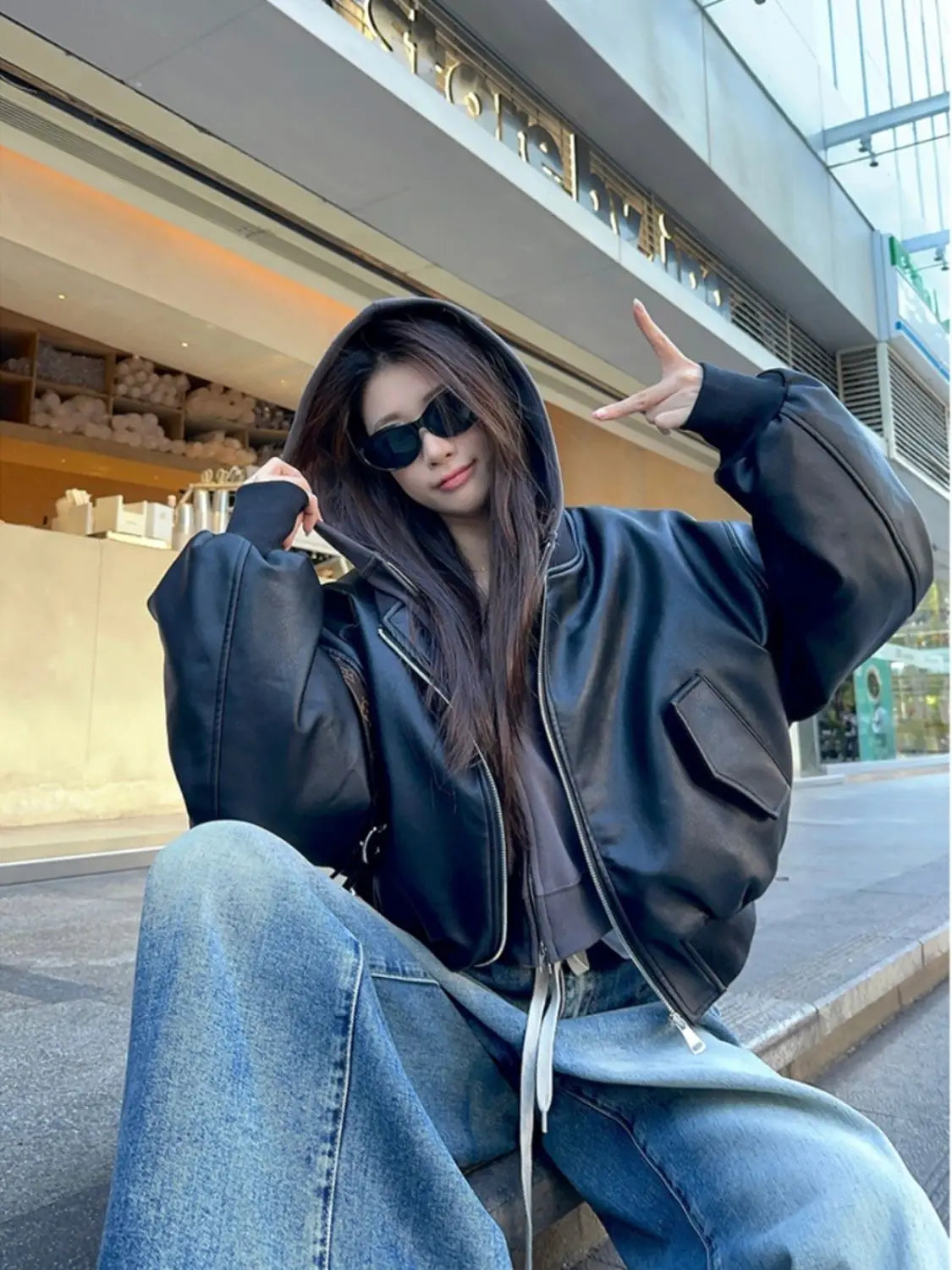 Black Short Baseball Jacket Leather Jacket Women's 2026 Spring New Pu Leather Cool Sa Style Retro Loose Locomotive Clothing