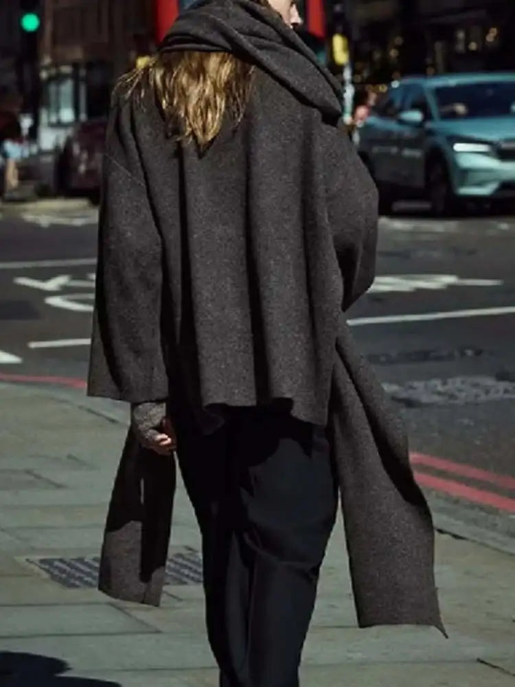 Faionable Asymmetric Scarf Collar ort Knitted Top Coat Women's Design Sense 275600 275607 Commute Sle Loose Fit Long ...