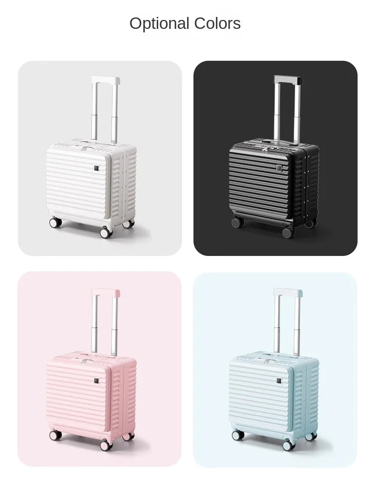Front Opening 18/20 inch Suitcase Cabin Luggage Small 16 inch Short Trip Bag Ultra-light Aluminium Frame Luggage Large Capacity