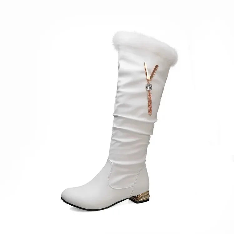 Winter Warm Knee High Boots Women Platform Wedges High Heels Snow Boots Slip on Winter Ladies Shoes White Black Pink 2025