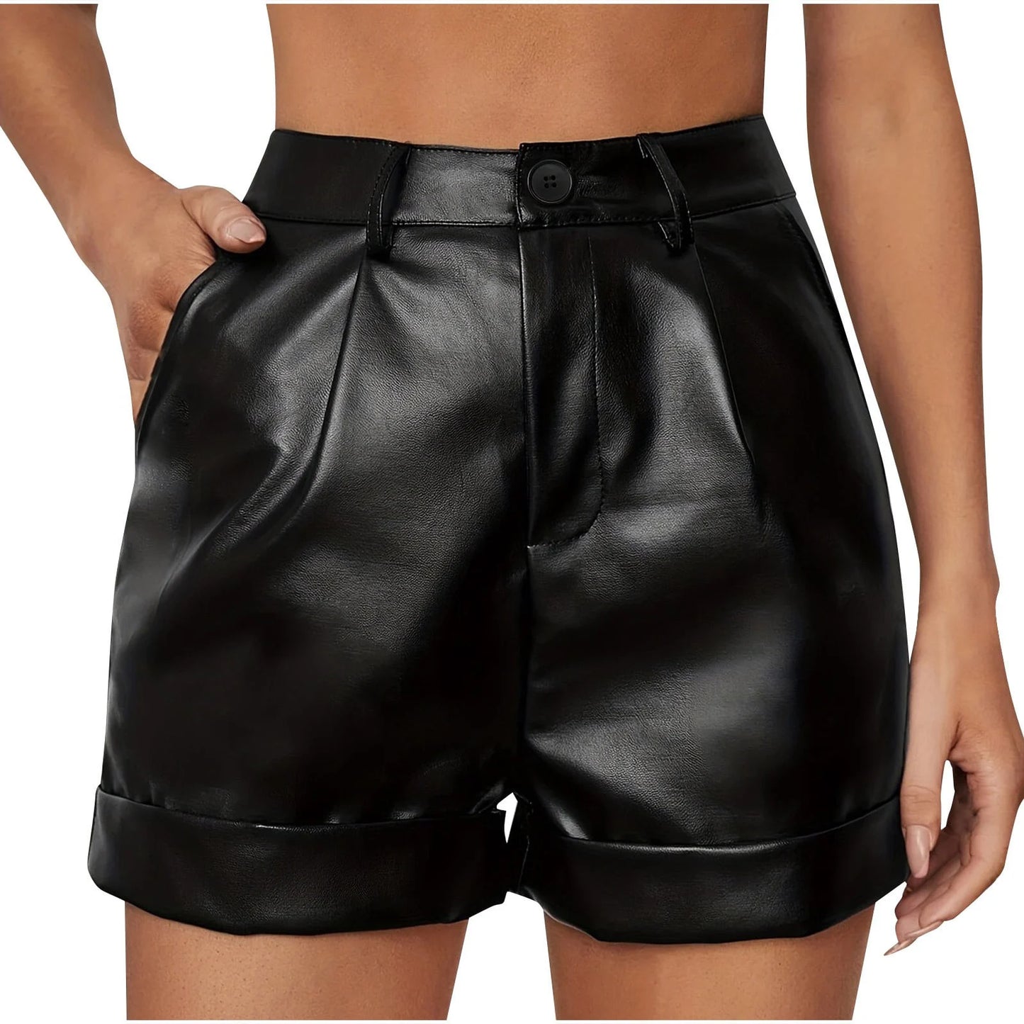 Cool Leather Shorts For Women Fashion Plain High Waisted Button Down Pants Ladies Trendy Night Out Club Clothing For Outdoor
