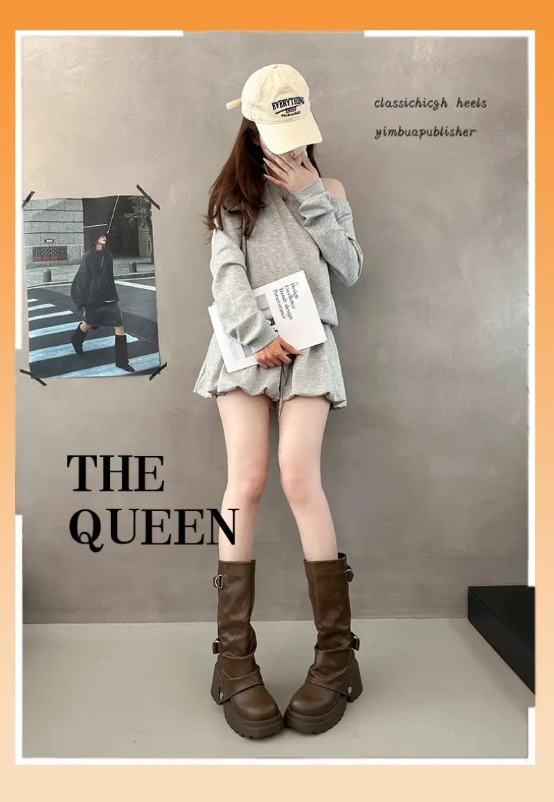 Shang Shi Black Thick High-heeled Thick Soled Boots for Women, 2026 New Winter Versatile Women's Zipper Slimming Pants Leg Boots