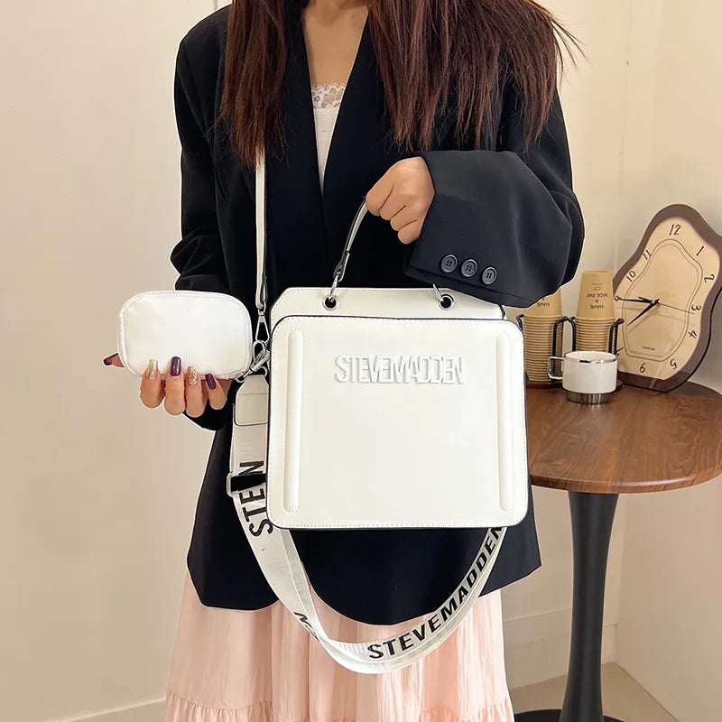 Trendy Commuter Women's Shoulder Bag Fashionable Letter Print Simple Urban Style PU Material Medium Size Zipper Opening Cross...