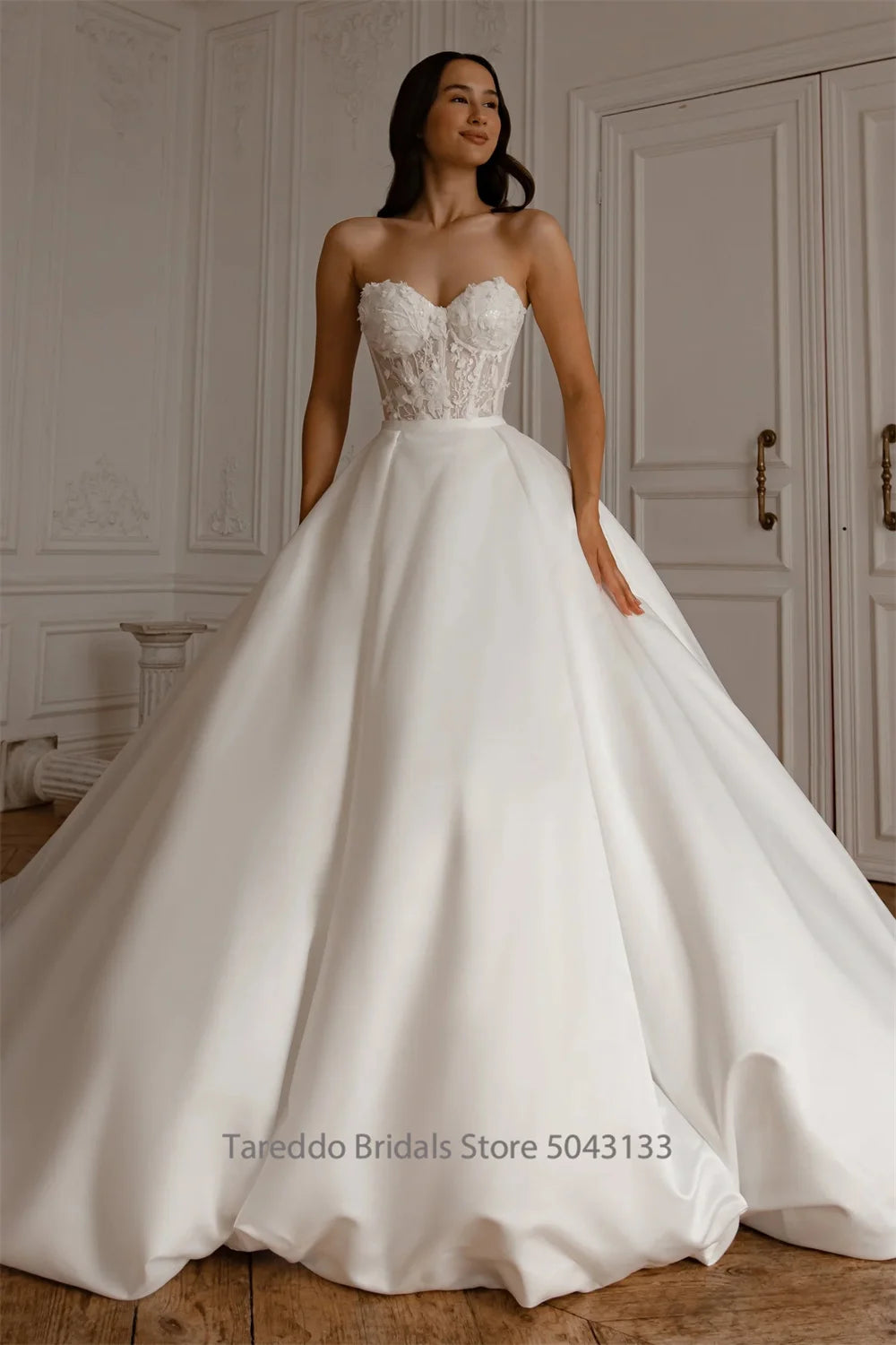 Customized Detachable Spaghetti Straps Wedding Dress 2 in 1 Lace Skirt Satin Ball Gown for Bride casamento Dress