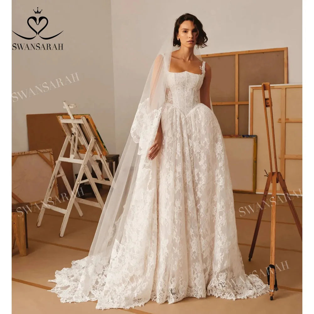 SwanSarah Luxury Sleeveless Wedding Dress 2027 Appliques Sweetheart Lace A-Line Princess Bride Gown M557 Custom Vestido De Novia