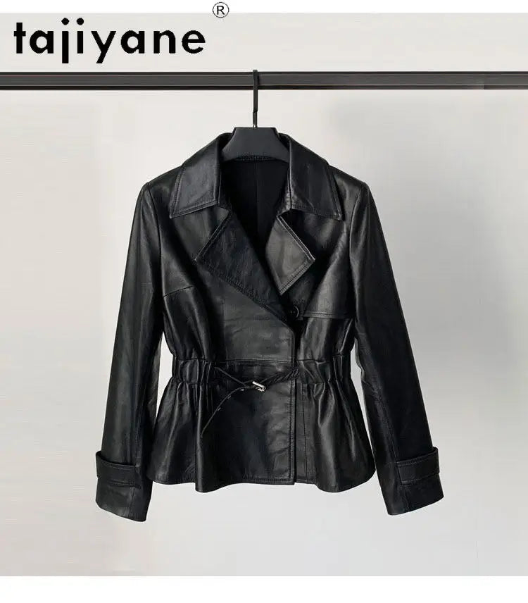 TAJIYANE Real Sheepskin Leather Jacket Woman Short Elastic Waist Suit Jacket Fashion Belted Coat Autumn Women Clothing 2026 가죽자켓