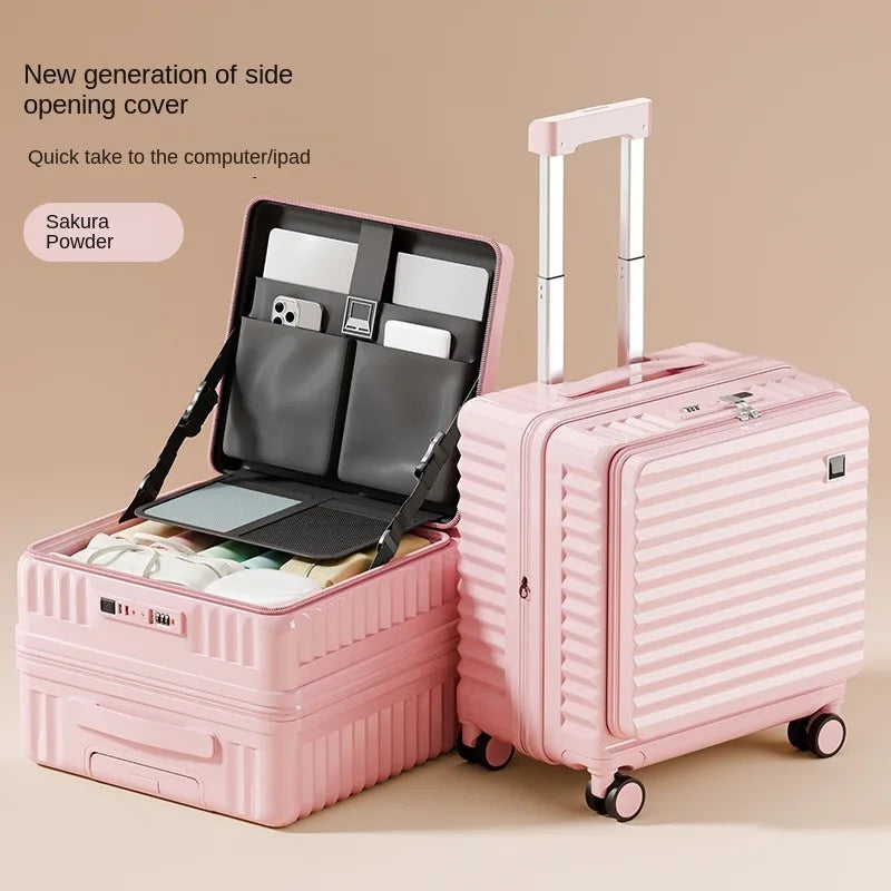 Front Opening 18/20 inch Suitcase Cabin Luggage Small 16 inch Short Trip Bag Ultra-light Aluminium Frame Luggage Large Capacity