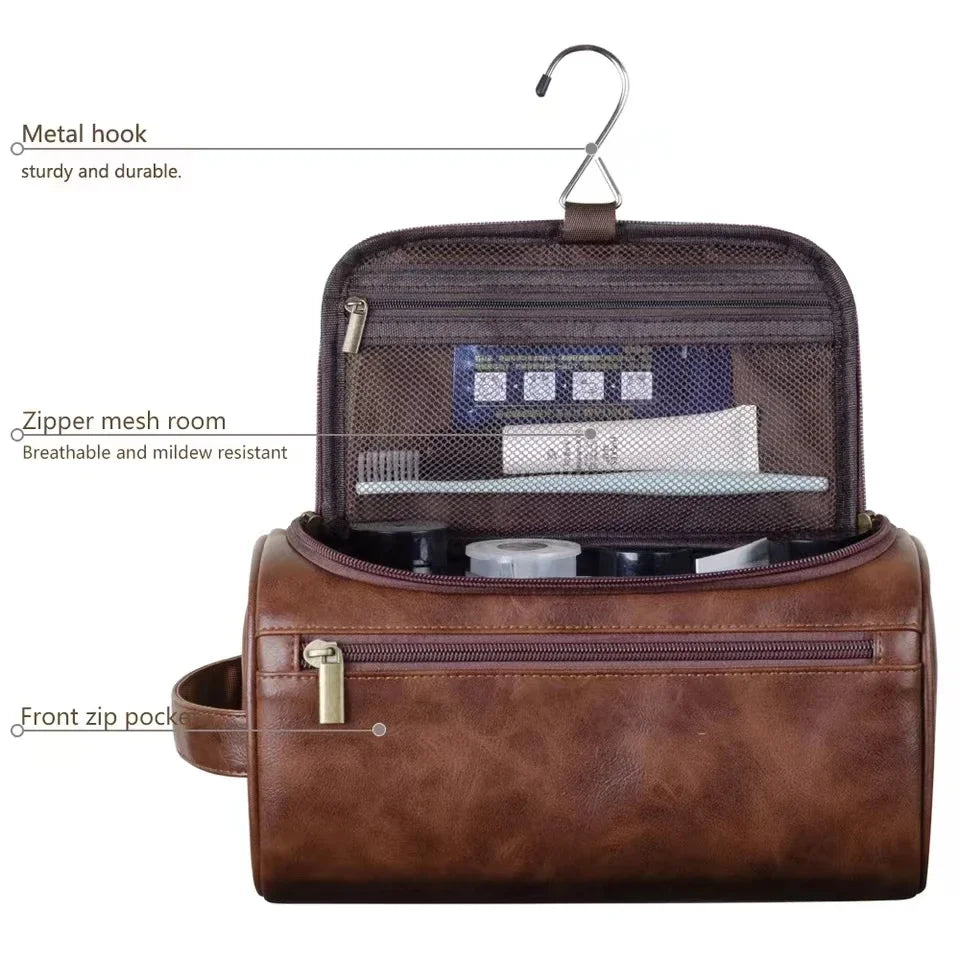 For Traveling Large Cosmetic Bag Leather Toiletry Bag for Men Women Dopp Kit Mens Hanging Toiletry Bag
