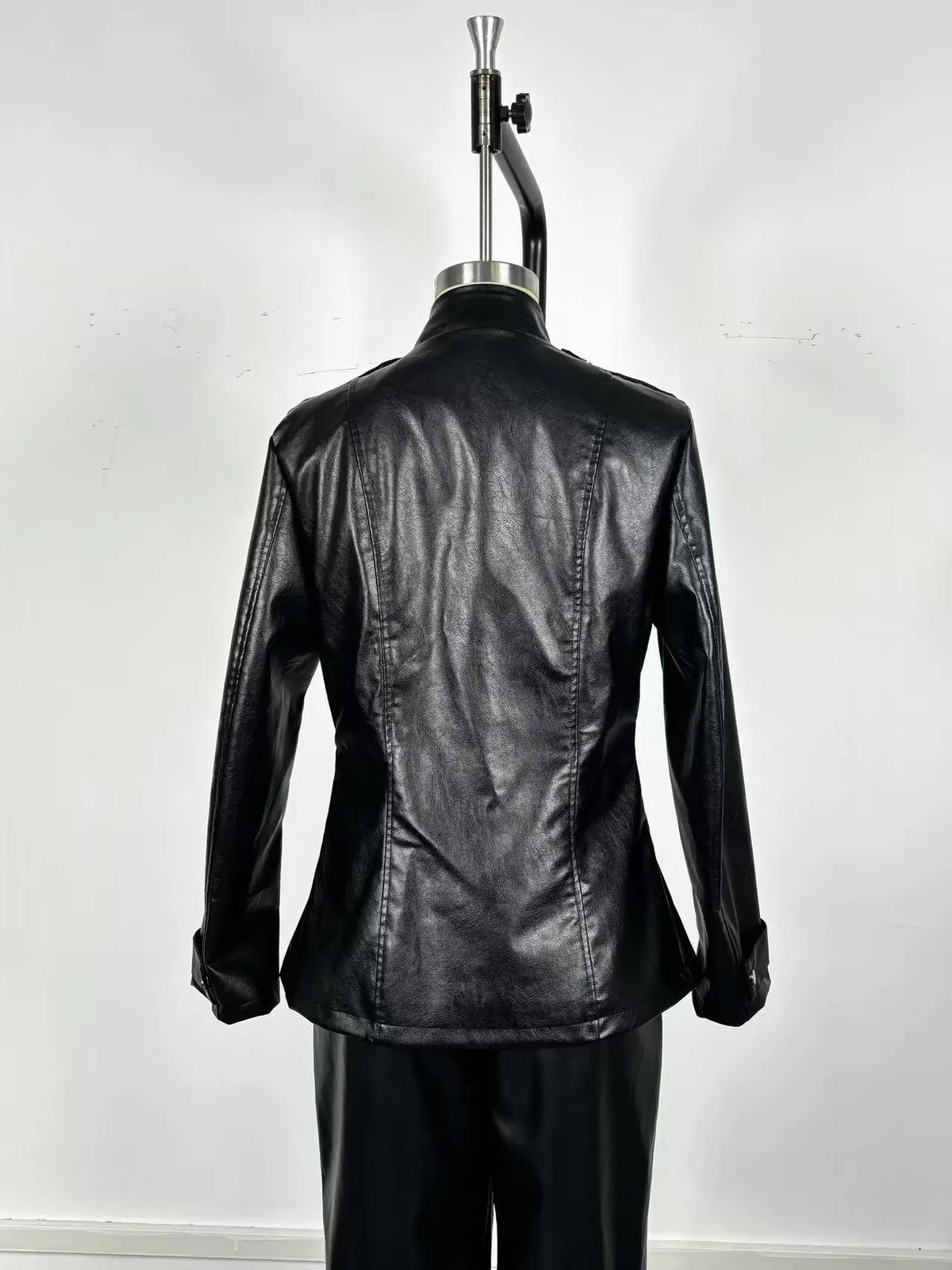 Women Stand Collar Long Sleeve Pu Leather , Vintage Distressed Gothic Fashion Outerwear For European American Style
