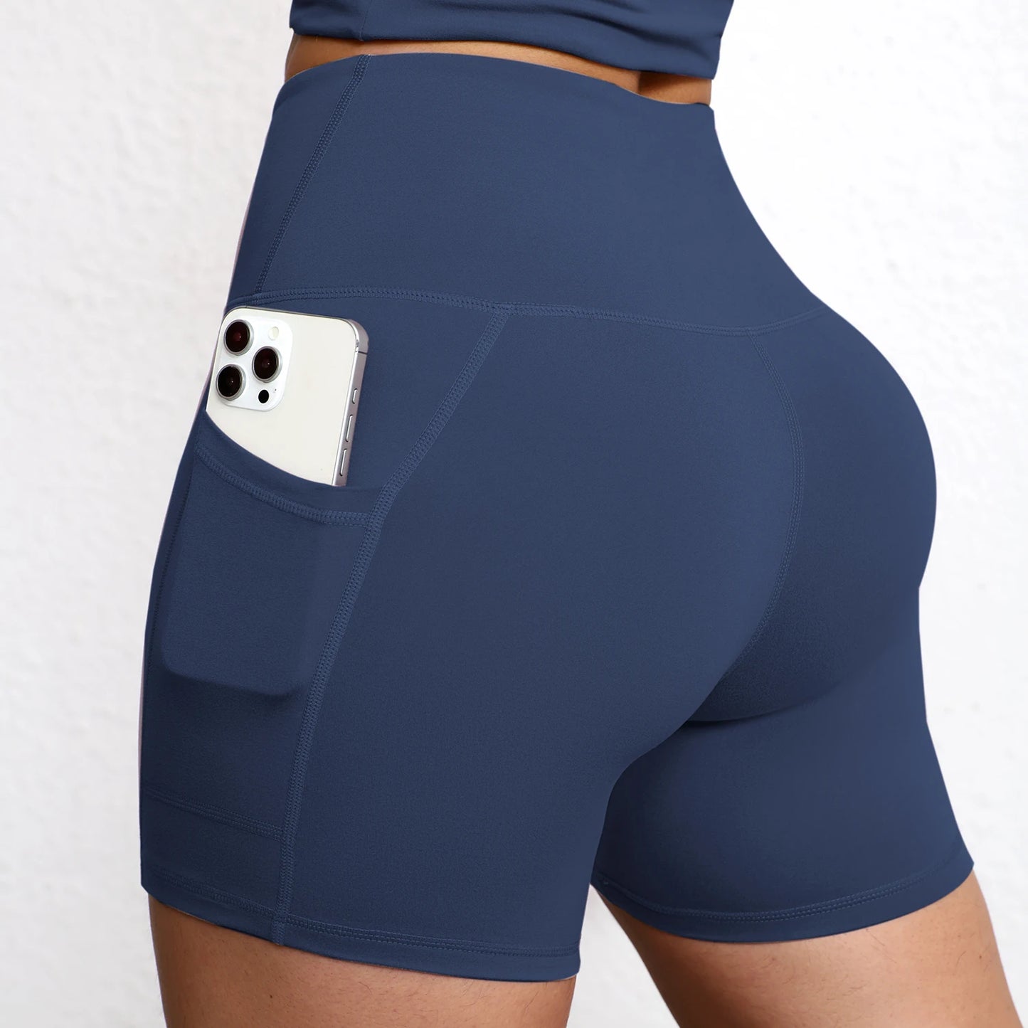 Summer Soft Yoga Shorts With Pocket Buttock Lift Gym Leggings Women High Waist Sports Shorts Women Running Workout Shorts