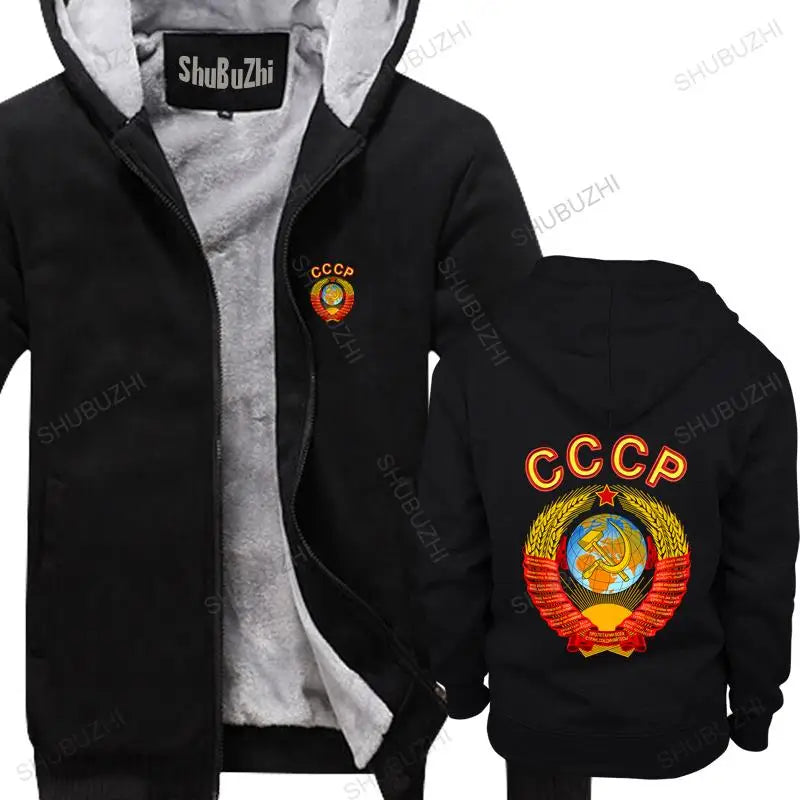 new arrived men hoodies winter Russian Graphic Cotton Red hoodies With Ussr Emblem And Anthem cotton fleece jacket for man