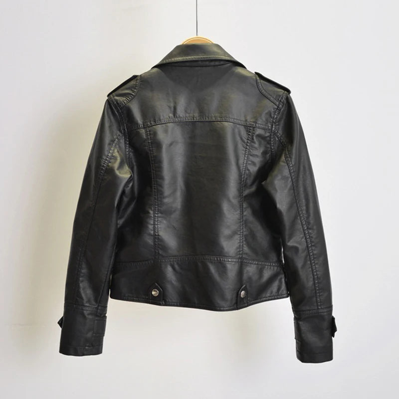 Black Faux Leather Jacket Women Y2K Retro Moto Biker Windproof Pu Leather Jackets Korean Street Cropped Outerwear Woman Clothes