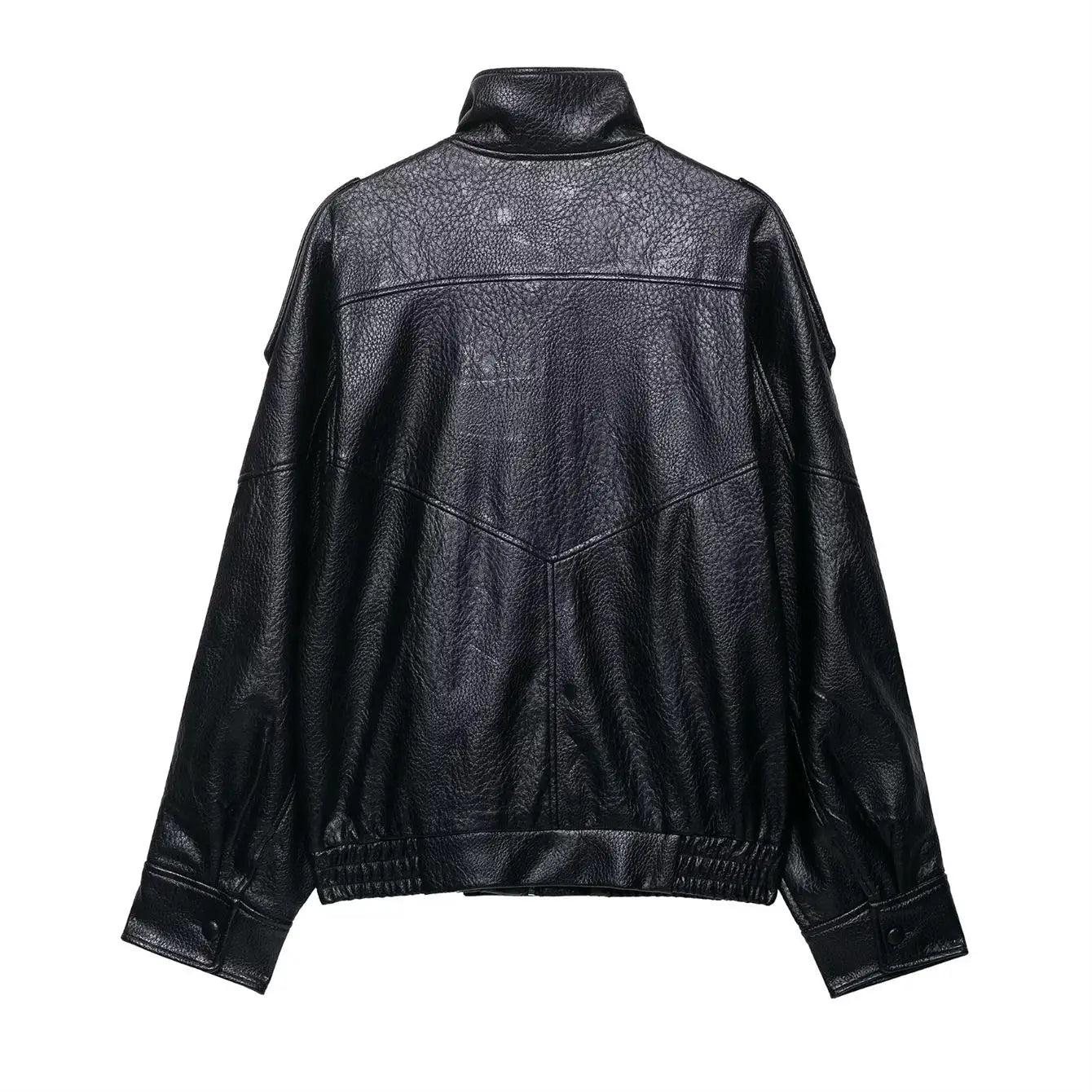 TFMLN 2026 Winter Women Faux Leather Loose Jacket High Street Stand Collar Long Sleeve Coat Fashion Zipper Thicken Outwear