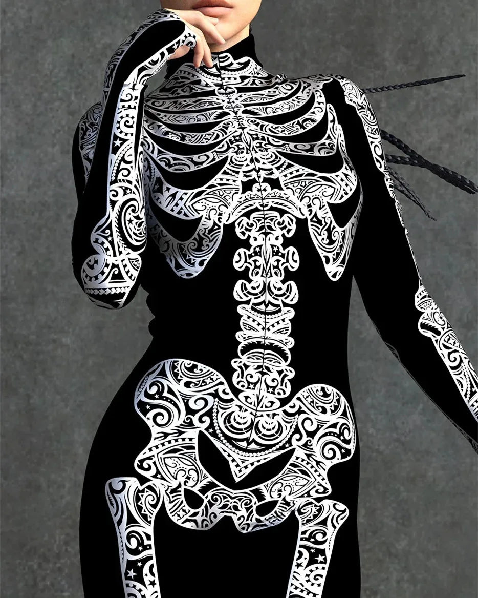 Women's Gothic Y2k Sexy Cool Dark Skull Suit Mechanical Armor Bodysuit Role Play Suit Robot Costume Party Performance Tights