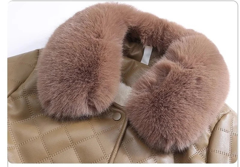 High End Middle Aged Women's Leather Jacket Winter New Thicken Warm Big Fur Collar Faux PU Leather Coat Female Outerwear 5XL