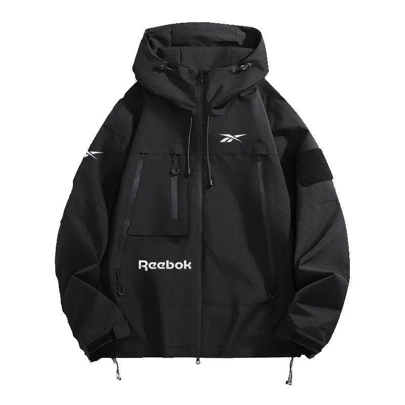 Reebok Men's Hooded Jacket, Multi-Zip Waterproof Sliding Windproof Coat, Comfortable and Loose Hiking Jacket for Camping