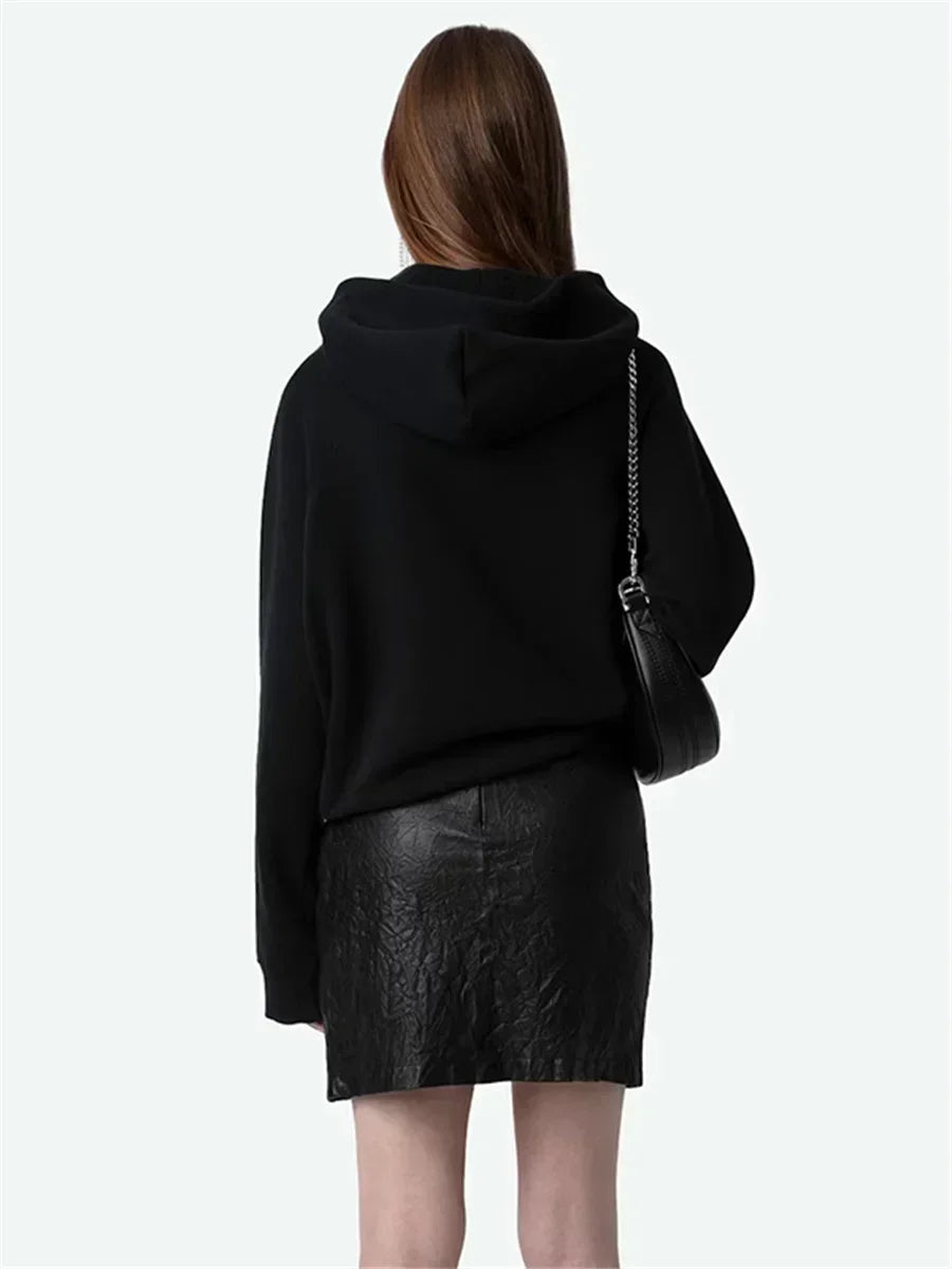 Women Solid Color Warm Hoodies Wings Hot Diamond Fashion Plush Pullover Tops Fashion New