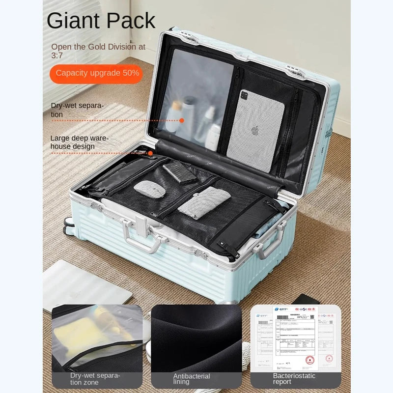 Front Opening Suitcase 20 inch Boarding Box Trolley Case 28/30 inch Luggage Large Capacity Aluminium Frame Suitcase Password Box