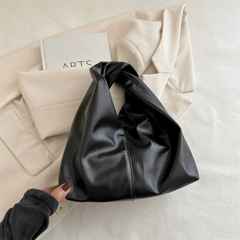 Elegant Folded Cloud Women's Handbag Trendy Minimalist PU Leather Tote Bag Soft Surface Magnetic Buckle Closure Casual Use