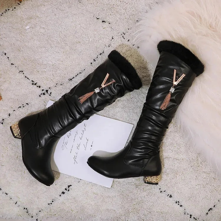 Winter Warm Knee High Boots Women Platform Wedges High Heels Snow Boots Slip on Winter Ladies Shoes White Black Pink 2025