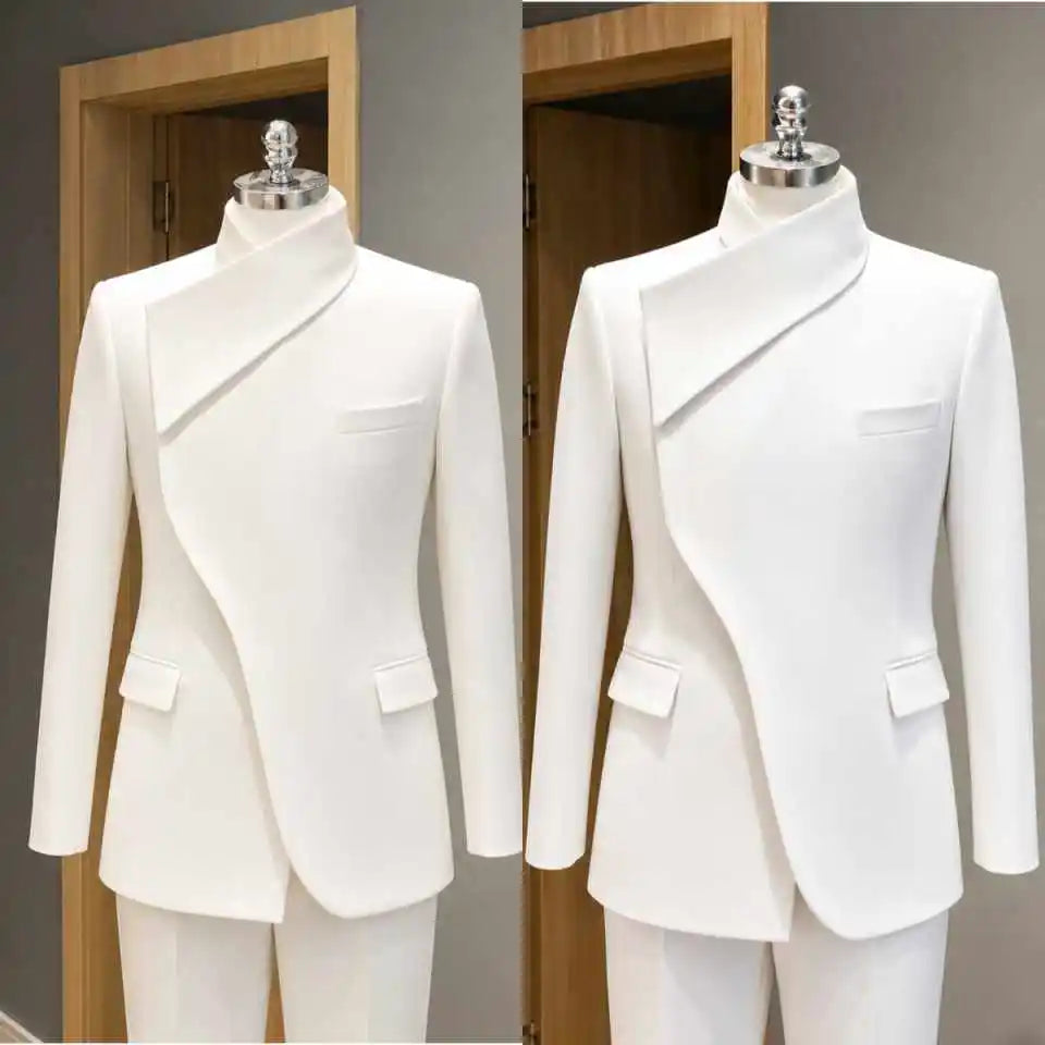 Solid Color Groom Wedding Tuxedos Stand Collar Formal Business Party Birthday Men Pants Suits Wear Customized Outfits 2 Pieces