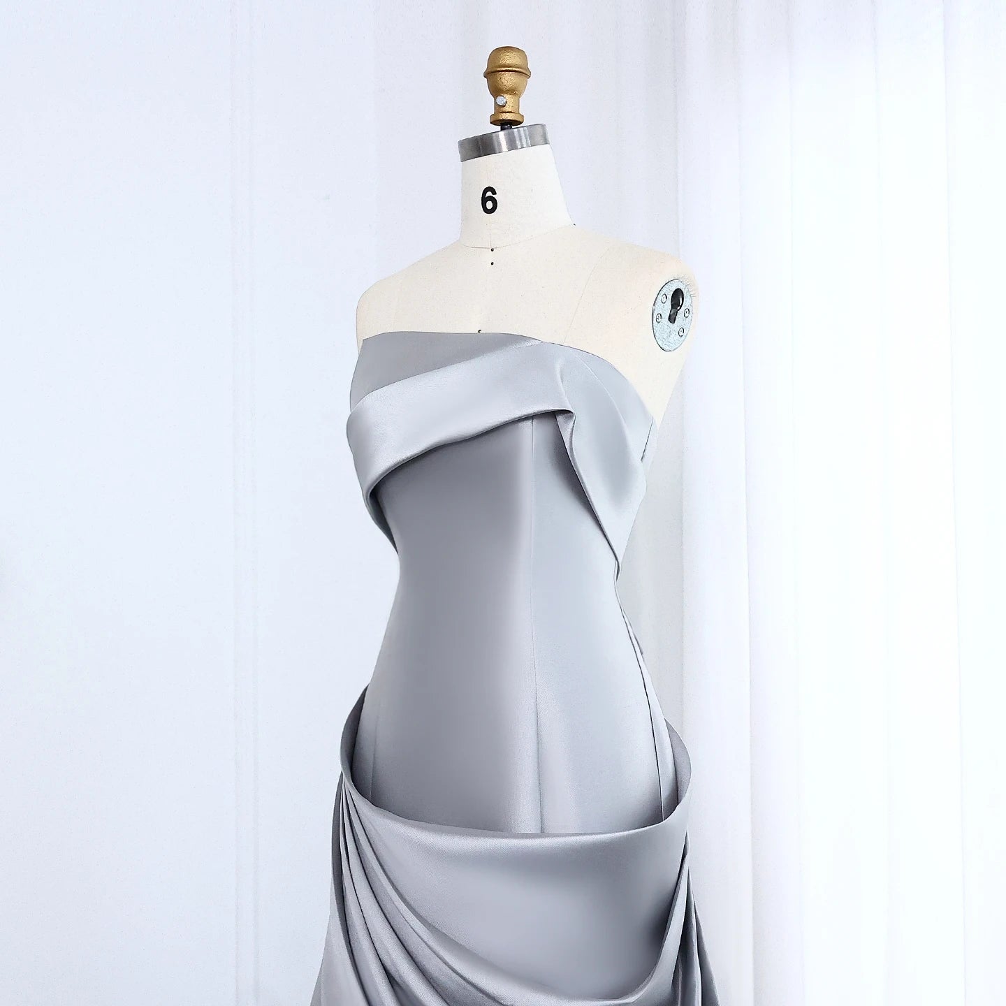Sharon Said Women' s Elegant Wedding Prom Gown Silver Satin Formal Evening Party Dress Draped Mermaid Strapless SF231 Customized
